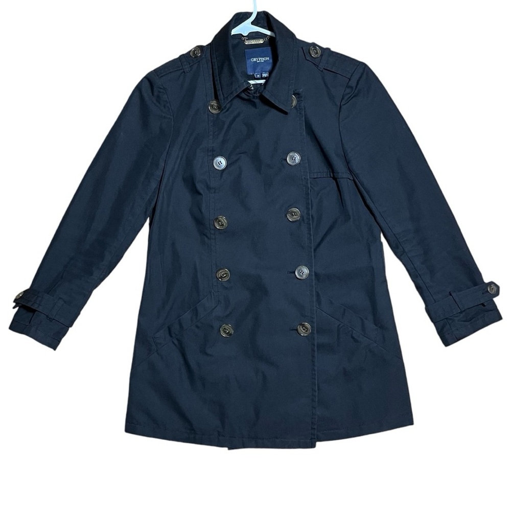 Gryphon New York Wm’s Timeless Mini Black Double Breasted Trench Pea Coat Sz M